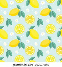 Vector fruity lemon seamless pattern. Tropical fruit summer background. Can be used for print, fabric, textile, wrapping paper etc.