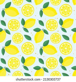 Vector fruity lemon seamless pattern. Tropical fruit summer background. Can be used for print, fabric, textile, wrapping paper etc.