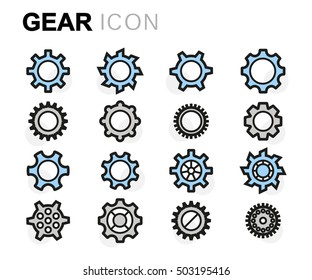 Vector ftp line gear icons set on white background
