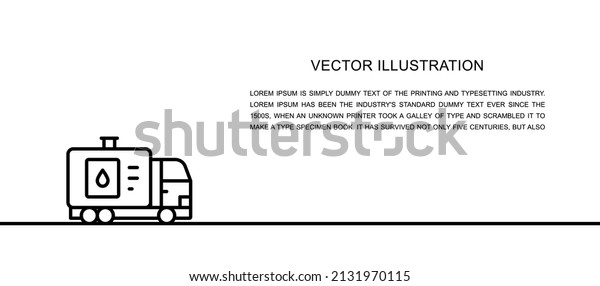 Vector fuel truck, car with oil tank,\
water transfer one line icon. Continuous one\
line