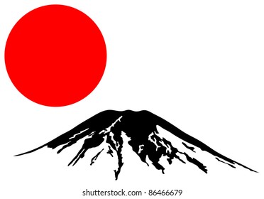 Vector Fuji and sun are isolated on a white background