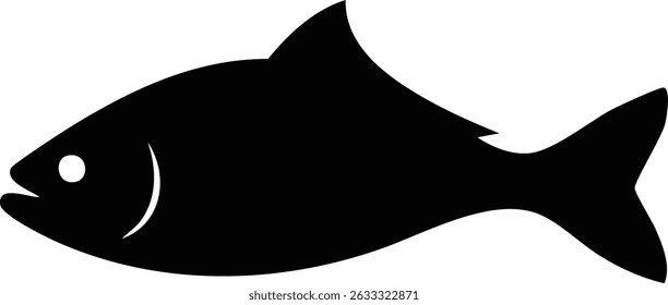 Silueta negra llena del Vector de un pez en estilo minimalista que presenta las Formas geométricas simples y el diseño plano limpio para los proyectos gráficos modernos

