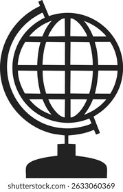 Vector Full Black Silhouette of a Globe Featuring World Map Outlines in a Minimalist and Simple Cartography Style for Geographic and Atlas Designs