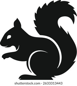 Vector Full Black Silhouette of a Minimalist Squirrel in Simple Geometric Shapes – Clean Wildlife Design Perfect for Logos and Icons