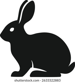 Vector Full Black Silhouette of a Rabbit in Minimalist Style – Simple and Clean Digital Illustration with Sharp Edges and Bold Contrast