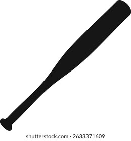 Vector Full Black Silhouette of a Wooden Baseball Bat – Classic Sports Equipment Design in Minimalist Style for Athletic and Sporting Goods Illustrations