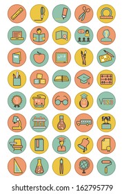 Vector full color education icons set on colorful background