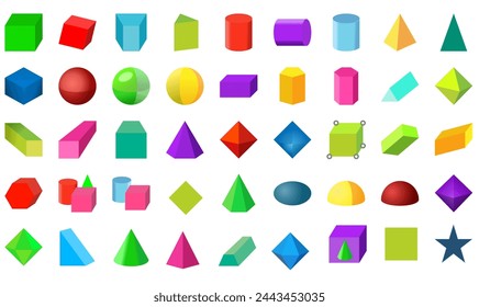 vector full color geometric shapes, for education and learning mathematics