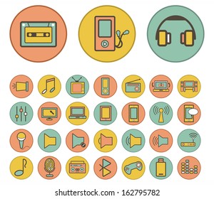Vector full color media and communication icons set on colorful background