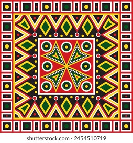 Vector a todo color adorno folclórico nativo americano. Patrón cuadrado, bufanda de los pueblos de América, azteca, incas, mayas