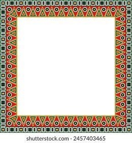 Vector full color Native American folk ornament. Square border, frame of the peoples of America, Aztec, Incas, Maya