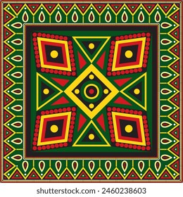 Vector full color Native American folk ornament. Square pattern, scarf of the peoples of America, Aztec, Incas, Maya