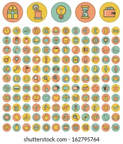 Vector full color web, finance and business icons set on colorful background
