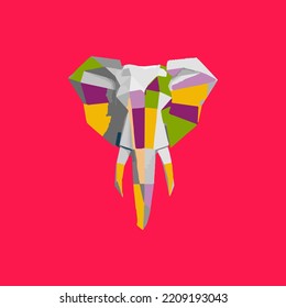 Vektorgrafik in Vollfarben eines stilisierten Elefantenkopfes. Elefant in vollen Farben. wpap-Stil