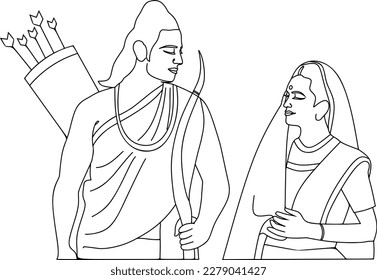 Vector full download illustration of lord Kalki 2898 AD avatar Rama and Sita together symbolizing various hindu festival .