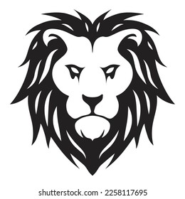vector full face of lion. animal predator head for graphic logo design. lion king of wild animals black and white illustration. 