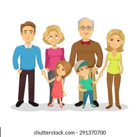 Vector full family flat cartoon illustration