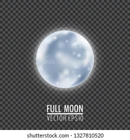 Vector full glowing realistic moon isolated on transparent background. Vector illustration for your graphic design.