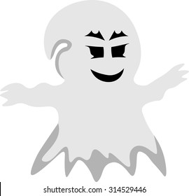 Vector full length illustration of one drawn grey color spooky phantom with black andry eyes as halloween holiday symbol on white background