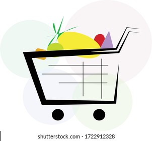 Vector, carrito de compras lleno en el supermercado.