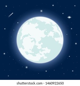 vector full moon. glowing halo. comet and planets. starry sky. can be used as a background, postcard, pattern on clothes, scrapbooking, book illustration