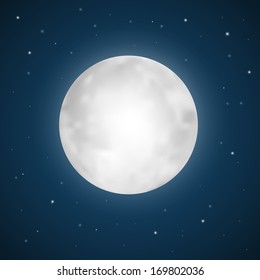 Vector Full Moon Illustration With Stars