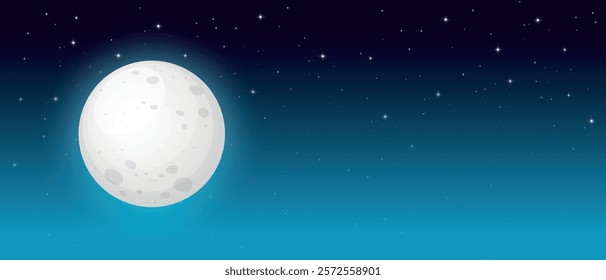 Vector full moon on the background of the night starry sky