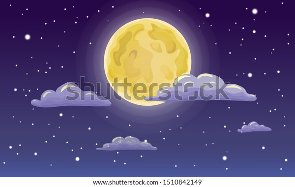 Vector Full Moon Stars Clouds On Stock Vector (Royalty Free) 1510842149 ...