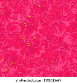 Vector Full Pattern of Pink Tropical Flower. Seamless of Exotic Plant in Fuchsia Colors. Floral Seamless Usable for Textile, Covering, Fabric, Packaging and etc