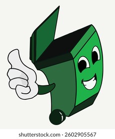 Vector of Full smile trash can show thumb up with cartoon style, recycle, mascot trash bin, hand drawn, vector illustration