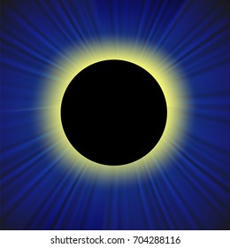 Vector Full Solar Eclipse on Blurred Blue Background