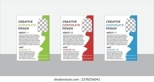 Vector fully editable a4 business flyer set of three colors, flyers template design.