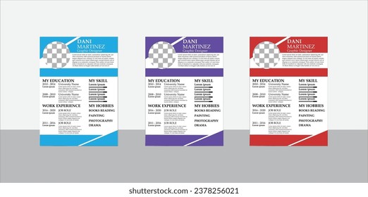 Vector fully editable a4 cv set of three colors, cv template design.