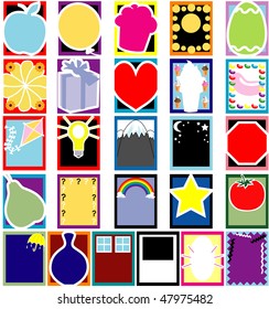 Vector Fun 26 Colorful Object Silhouette cards or templates. No gradients, very easy to edit.