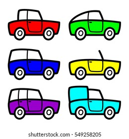 Vector fun car body icon set