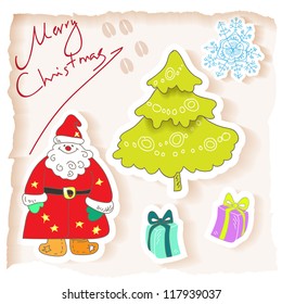 Vector fun christmas icons paper cut with shadows