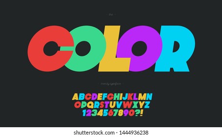 Vector fun color font slanted style for banner, infographics, motion graphic, party poster, kids book, t shirt, flyer, decoration, sport, printing, industrial. Cool typeface. Trendy alphabet. 10 eps