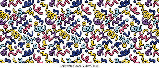 Vector fun colorful abstract line doodle seamless pattern background