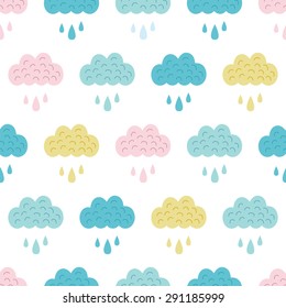 Vector Fun Colorful Clouds Seamless Pattern