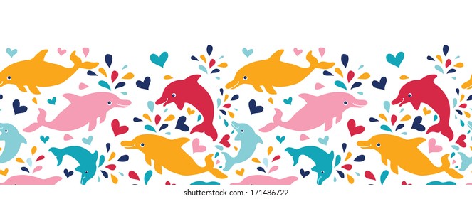 vector fun colorful dolphins horizontal seamless pattern background