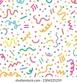 Vector fun colorful line doodles seamless background, Simple upbeat childish drawing scribble decoration