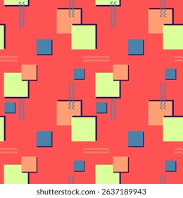 Vector fun colorful pattern with geometric shapes in 80-90 style. Vector art