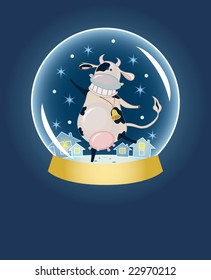 Vector fun cow in sphere dom, template for postcard