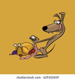 vector fun drawing in cartoon style. Pictures of dog food on the phone