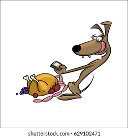 vector fun drawing in cartoon style. Pictures of dog food on the phone
