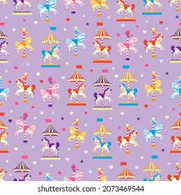 Vector Fun Fair Carrousel Horses seamless pattern background. Perfect for fabric, scrapbooking, wallpaper projects