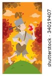 Vector - Fun illustration of Johnny Appleseed walking through the forest in the fall.