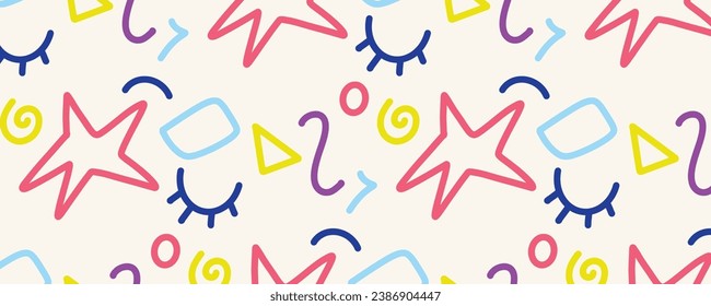 Vector fun line doodle colorful seamless pattern background