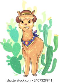 Vector Fun Llama Dressed up Illustration
