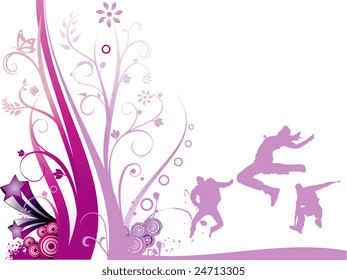 vector fun people and flower illustration